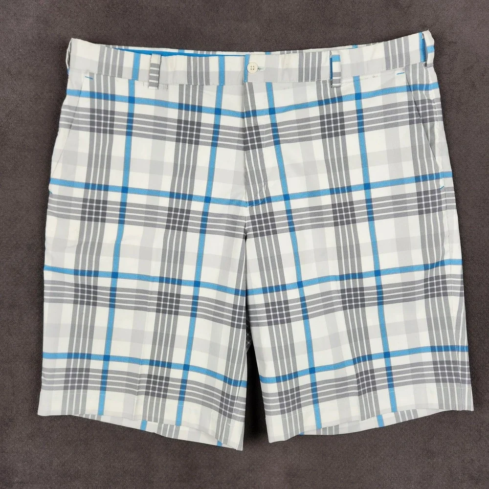 Nike Golf Shorts Mens 40 White Blue Plaid Dri-FIT Tour Performance 483588-100